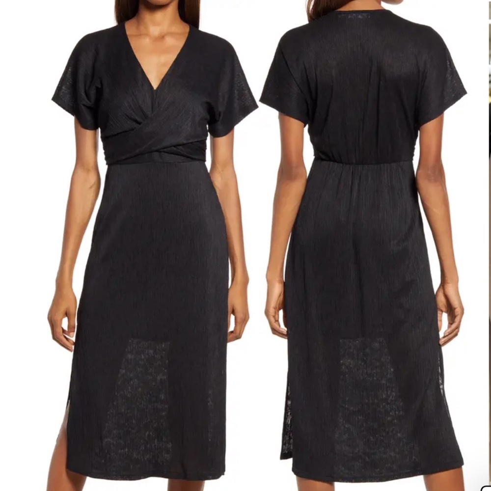 Nwot Floret Studio knee length black dress with side slit